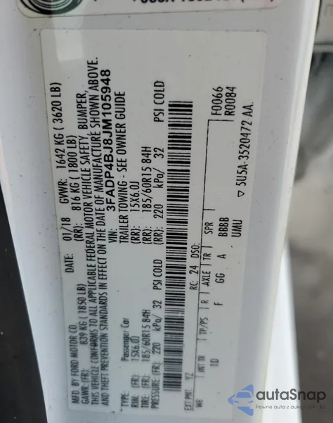 2018 Ford Fiesta Se z USA, uszkodzony, nr VIN 3FADP4BJ8JM105948